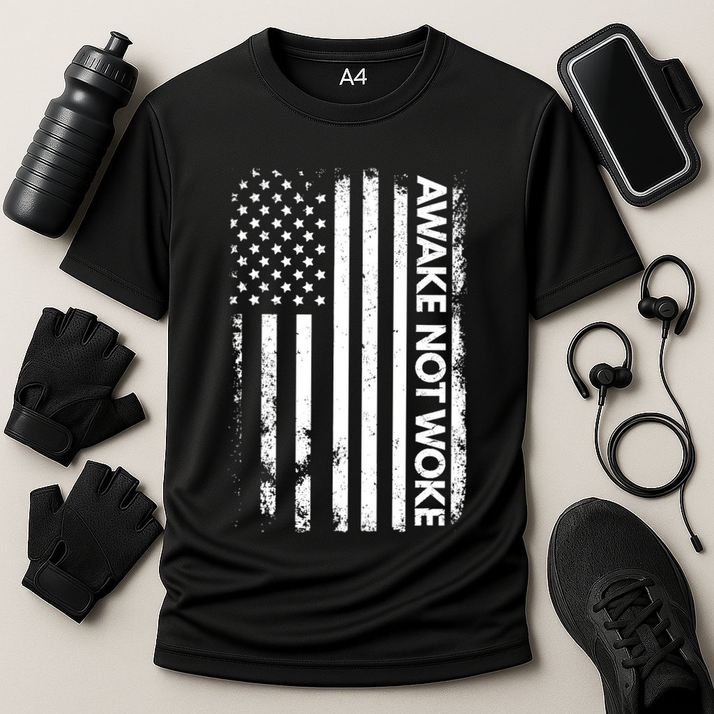 Awake Not Woke American Flag Free Speech Performance Shirt