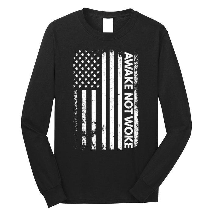 Awake Not Woke American Flag Free Speech Long Sleeve Shirt