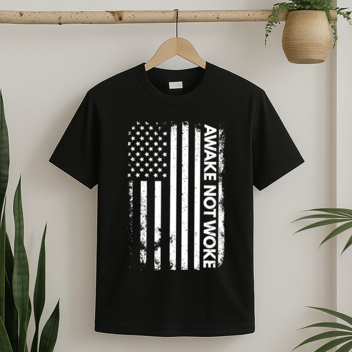 Awake Not Woke American Flag Free Speech T-Shirt