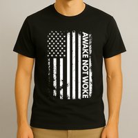 Awake Not Woke American Flag Free Speech T-Shirt