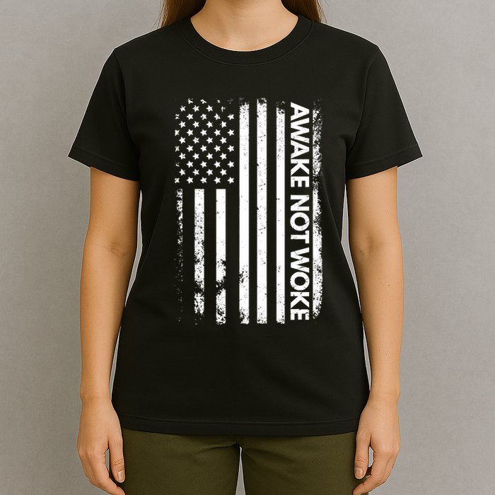 Awake Not Woke American Flag Free Speech T-Shirt