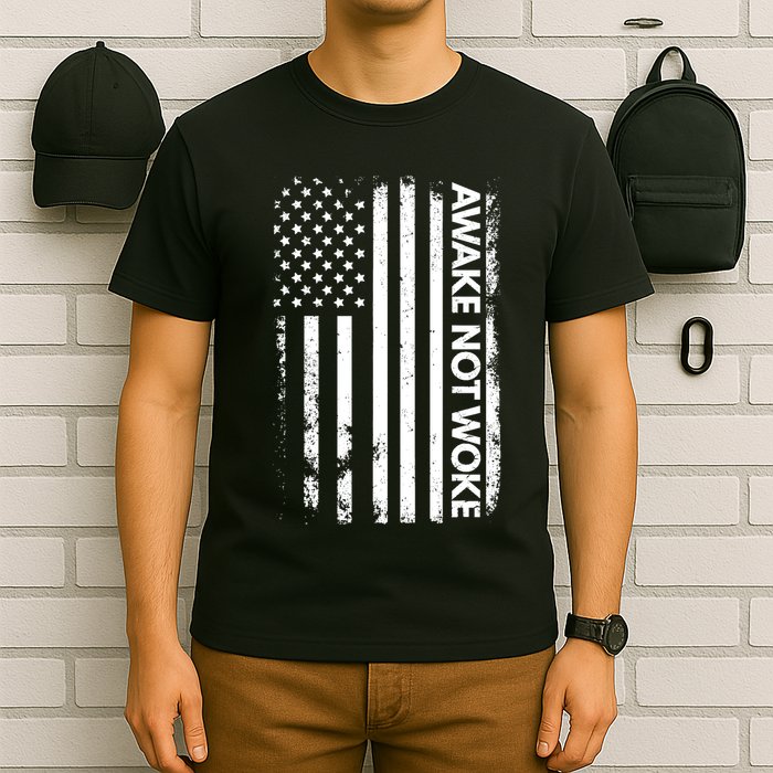 Awake Not Woke American Flag Free Speech T-Shirt