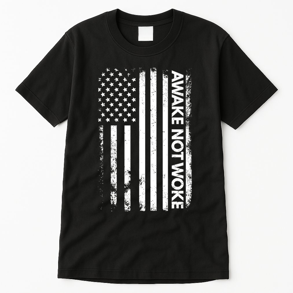 Awake Not Woke American Flag Free Speech Tall T-Shirt