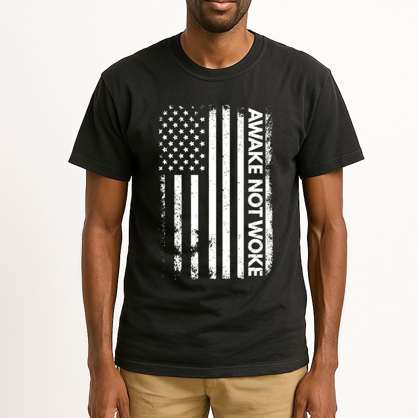 Awake Not Woke American Flag Free Speech Tall T-Shirt