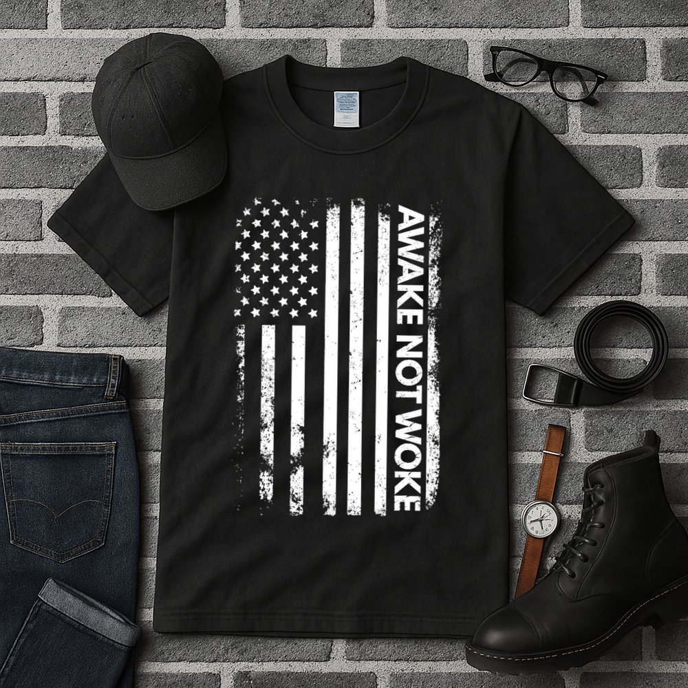 Awake Not Woke American Flag Free Speech Tall T-Shirt