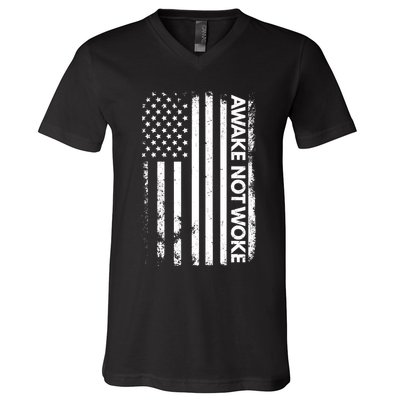 Awake Not Woke American Flag Free Speech V-Neck T-Shirt