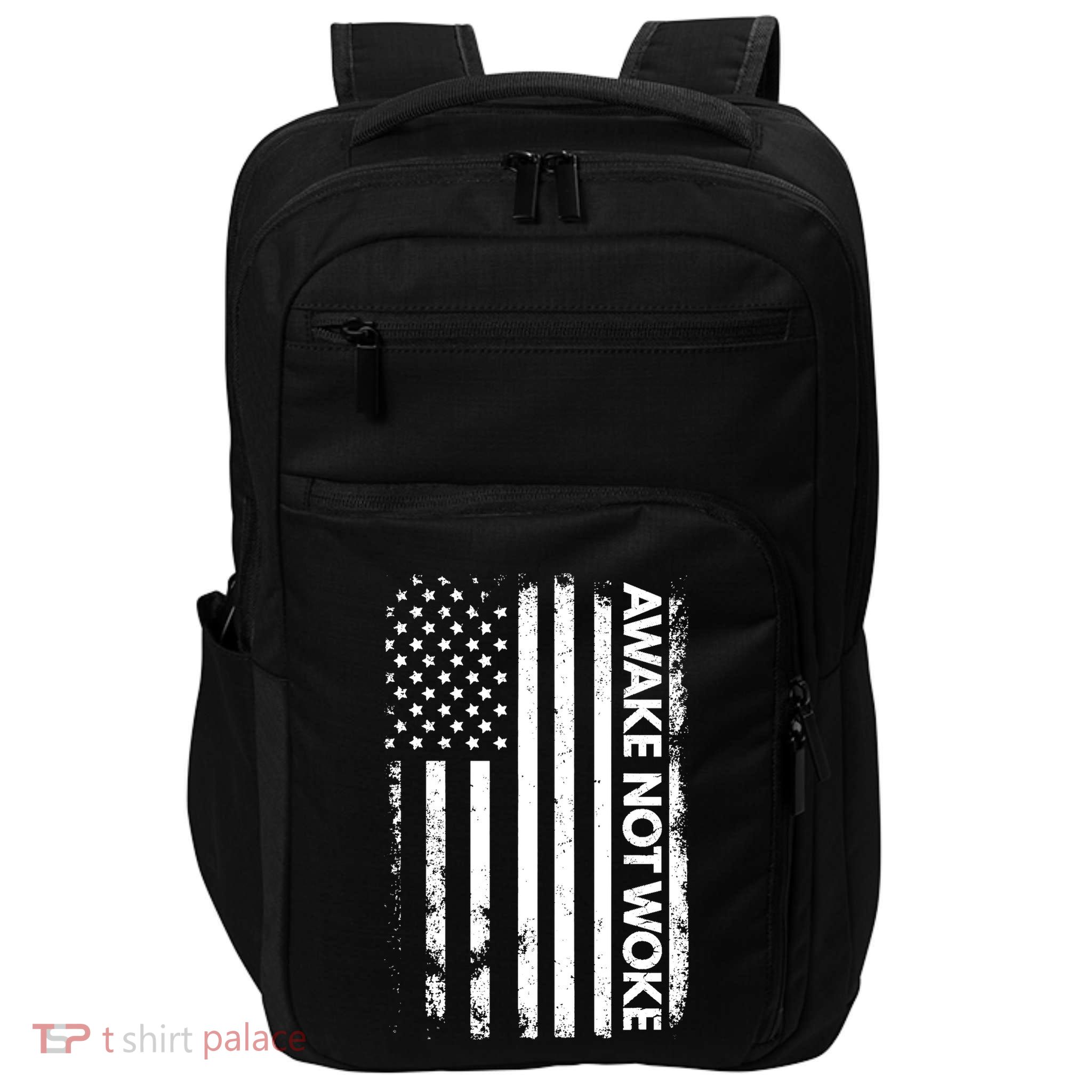 Awake Not Woke American Flag Free Speech Impact Tech Backpack