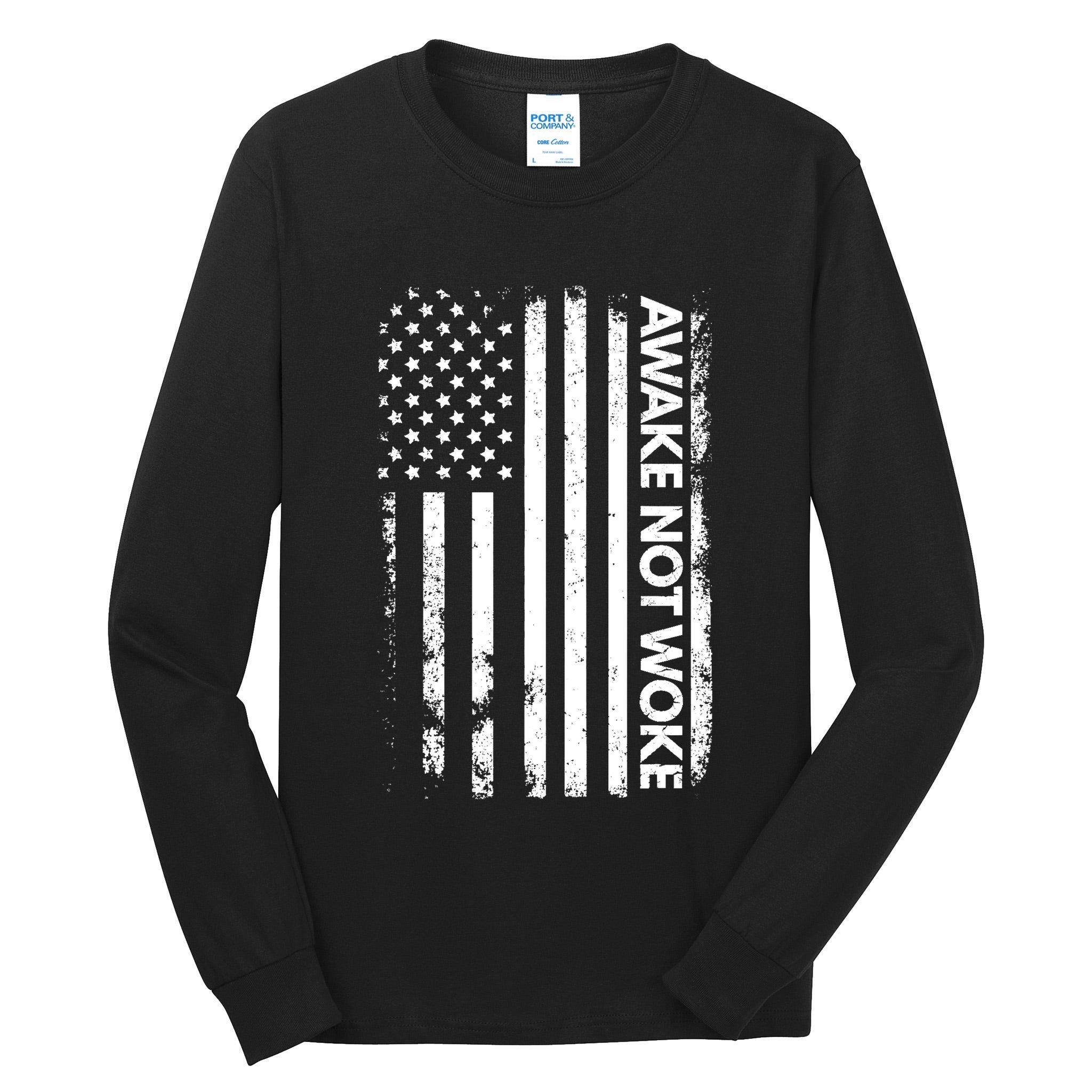 Awake Not Woke American Flag Free Speech Tall Long Sleeve T-Shirt