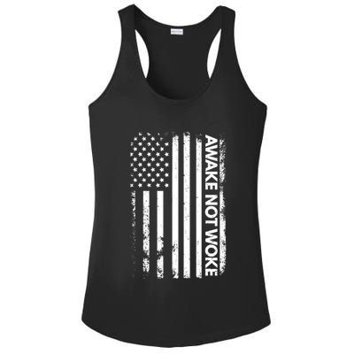 Awake Not Woke American Flag Free Speech Ladies PosiCharge Competitor Racerback Tank