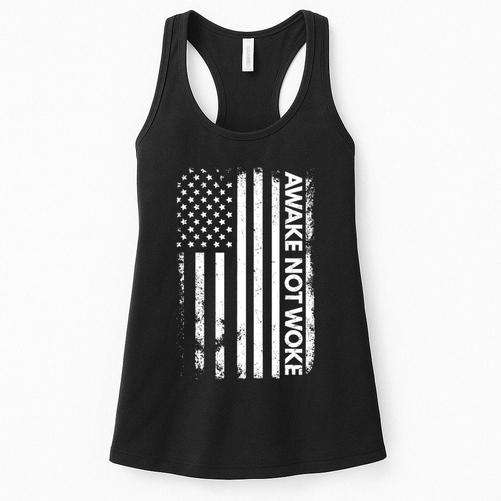 Awake Not Woke American Flag Free Speech Womens Tank Top