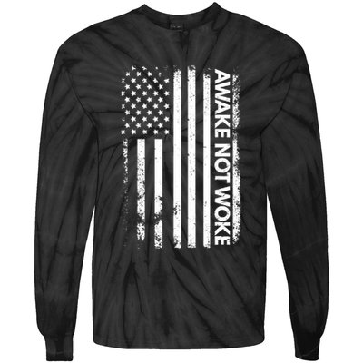 Awake Not Woke American Flag Free Speech Tie-Dye Long Sleeve Shirt