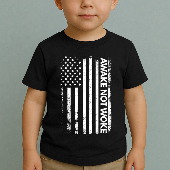 Awake Not Woke American Flag Free Speech Toddler T-Shirt