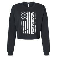 Awake Not Woke American Flag Free Speech Cropped Pullover Crew