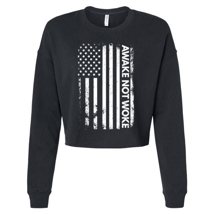 Awake Not Woke American Flag Free Speech Cropped Pullover Crew