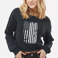 Awake Not Woke American Flag Free Speech Cropped Pullover Crew