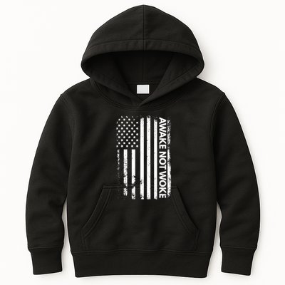 Awake Not Woke American Flag Free Speech Kids Hoodie