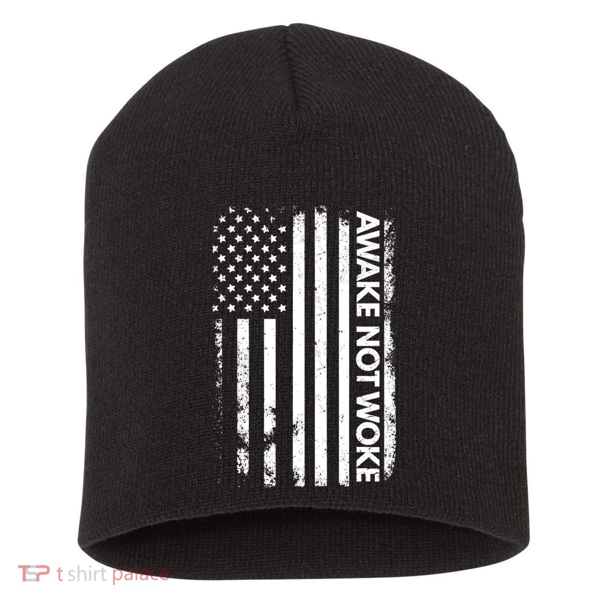 Awake Not Woke American Flag Free Speech Short Acrylic Beanie
