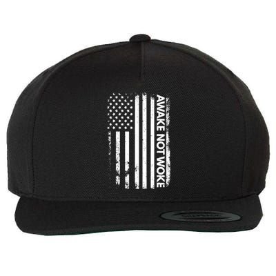 Awake Not Woke American Flag Free Speech Wool Snapback Cap