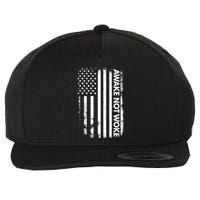 Awake Not Woke American Flag Free Speech Wool Snapback Cap