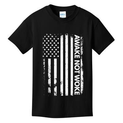 Awake Not Woke American Flag Free Speech Kids T-Shirt