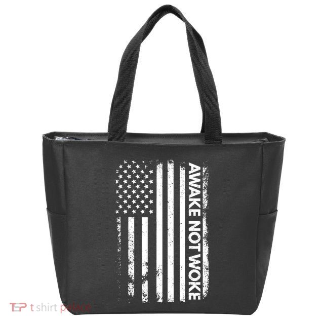 Awake Not Woke American Flag Free Speech Zip Tote Bag