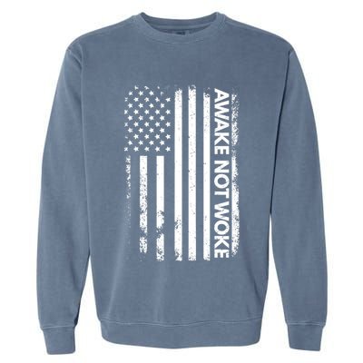 Awake Not Woke American Flag Free Speech Garment-Dyed Sweatshirt