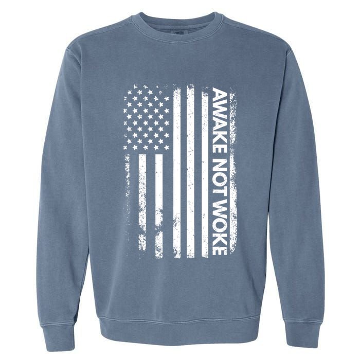Awake Not Woke American Flag Free Speech Garment-Dyed Sweatshirt