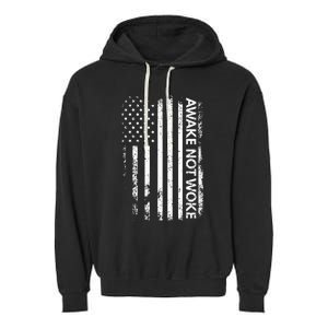 Awake Not Woke American Flag Free Speech Garment-Dyed Fleece Hoodie