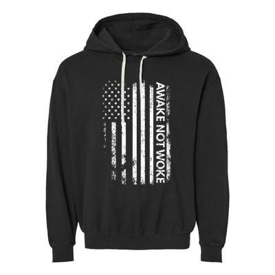 Awake Not Woke American Flag Free Speech Garment-Dyed Fleece Hoodie