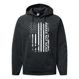 Awake Not Woke American Flag Free Speech Performance Fleece Hoodie