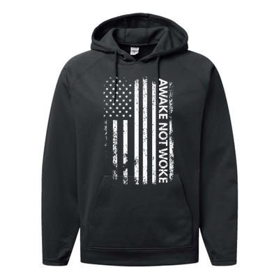 Awake Not Woke American Flag Free Speech Performance Fleece Hoodie