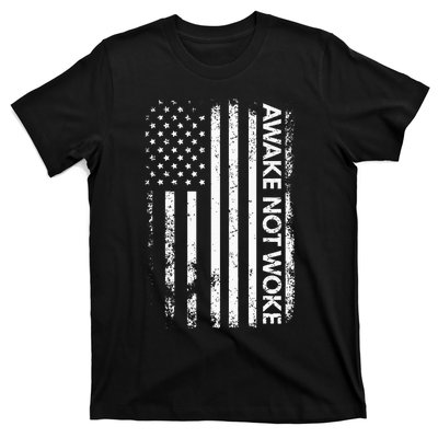 Awake Not Woke American Flag Free Speech T-Shirt