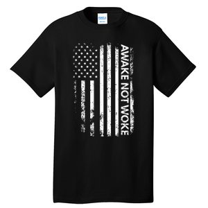 Awake Not Woke American Flag Free Speech Tall T-Shirt