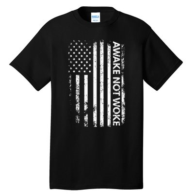 Awake Not Woke American Flag Free Speech Tall T-Shirt