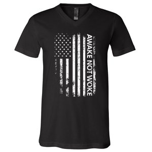 Awake Not Woke American Flag Free Speech V-Neck T-Shirt