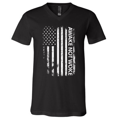 Awake Not Woke American Flag Free Speech V-Neck T-Shirt