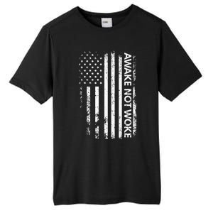 Awake Not Woke American Flag Free Speech Tall Fusion ChromaSoft Performance T-Shirt