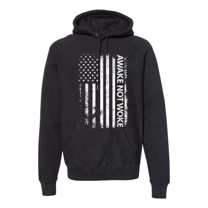 Awake Not Woke American Flag Free Speech Premium Hoodie