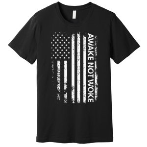 Awake Not Woke American Flag Free Speech Premium T-Shirt