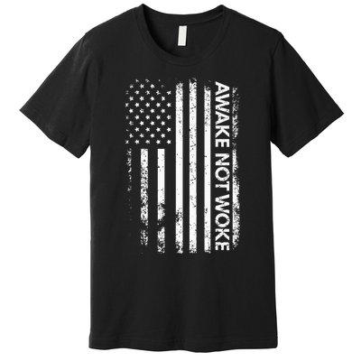 Awake Not Woke American Flag Free Speech Premium T-Shirt