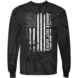 Awake Not Woke American Flag Free Speech Tie-Dye Long Sleeve Shirt