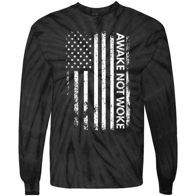 Awake Not Woke American Flag Free Speech Tie-Dye Long Sleeve Shirt