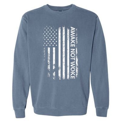 Awake Not Woke American Flag Free Speech Garment-Dyed Sweatshirt