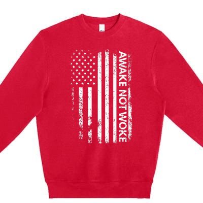 Awake Not Woke American Flag Free Speech Premium Crewneck Sweatshirt