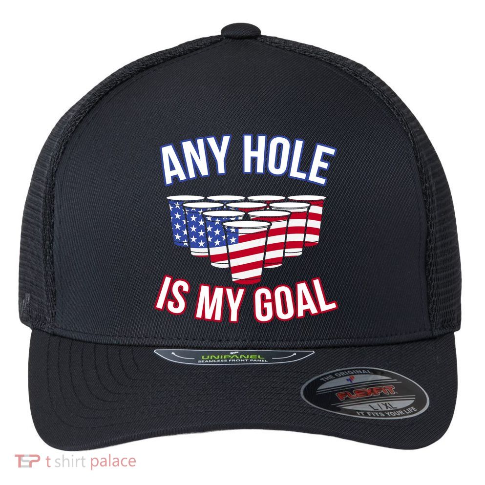 Any Goal Is A Hole USA Beer Bong Party Flexfit Unipanel Trucker Cap