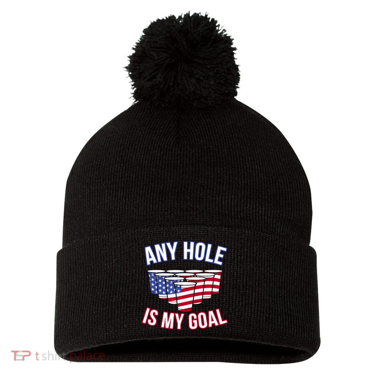 Any Goal Is A Hole USA Beer Bong Party Pom Pom 12in Knit Beanie