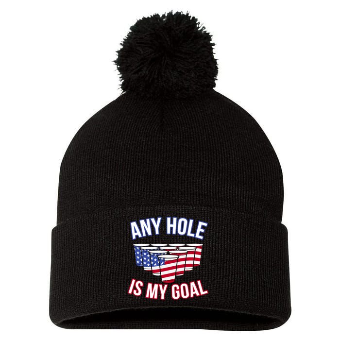 Any Goal Is A Hole USA Beer Bong Party Pom Pom 12in Knit Beanie