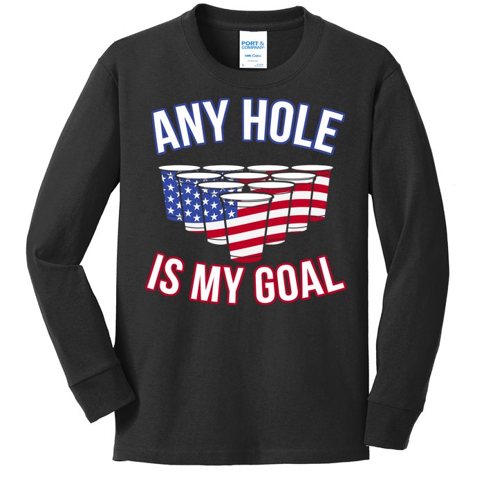 Any Goal Is A Hole USA Beer Bong Party Kids Long Sleeve Shirt