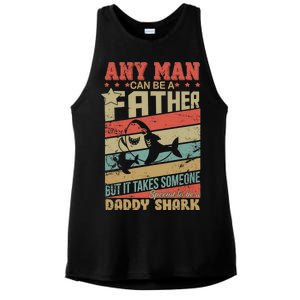 Any Man Can Be A Father Daddy Shark Ladies PosiCharge Tri-Blend Wicking Tank