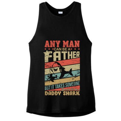 Any Man Can Be A Father Daddy Shark Ladies PosiCharge Tri-Blend Wicking Tank